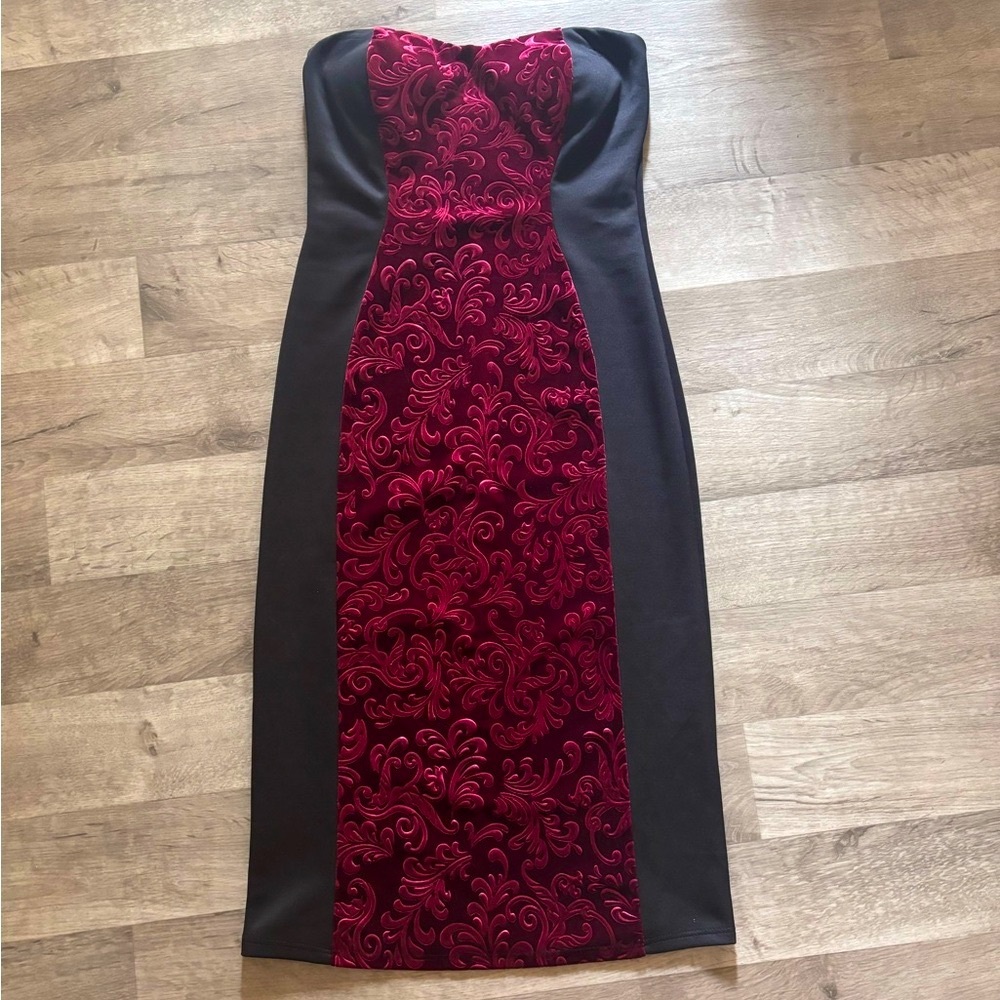 Black and Red Strapless Dress